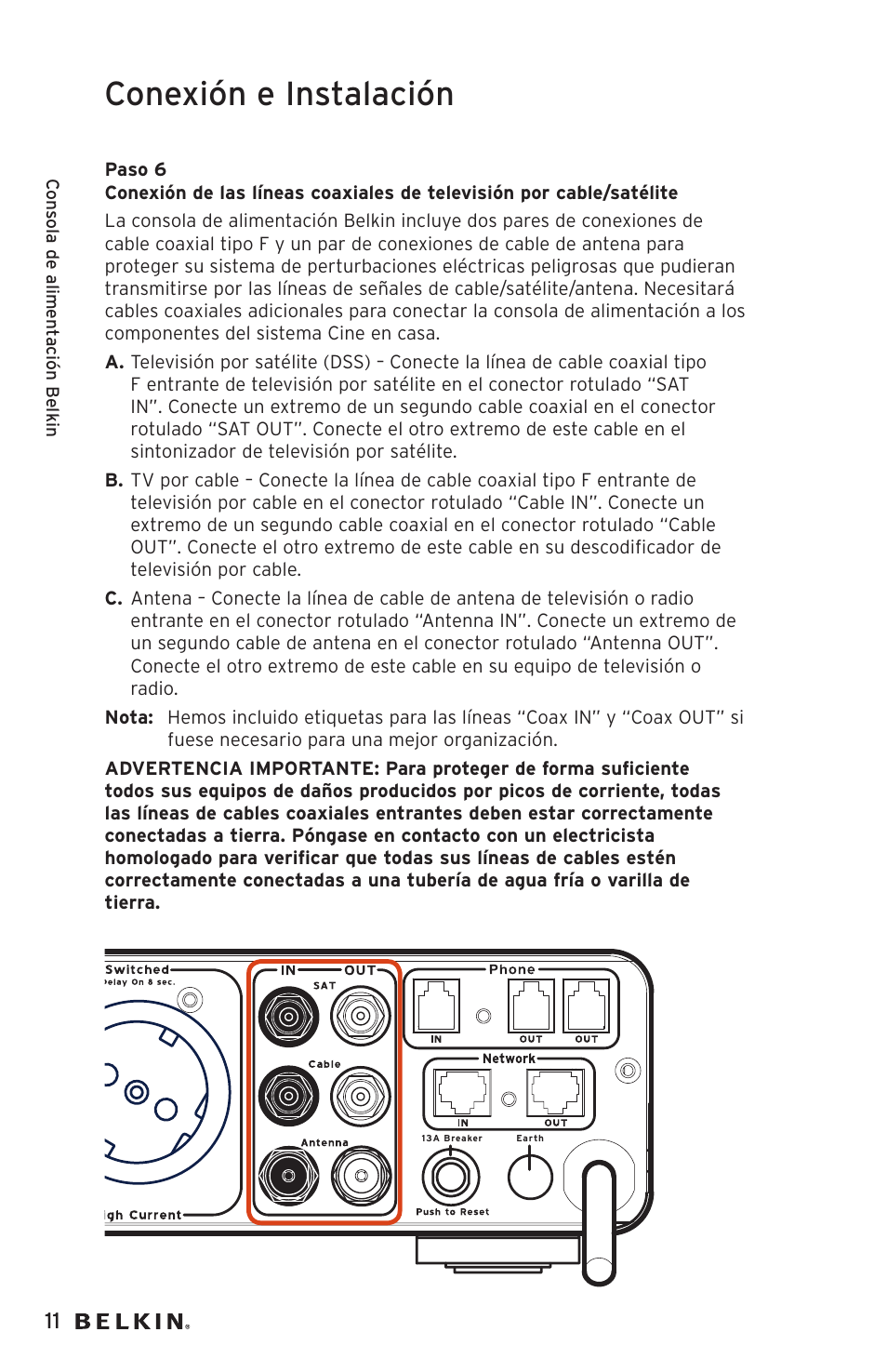 Conexión e instalación | Belkin AP20500EA3M User Manual | Page 92 / 120