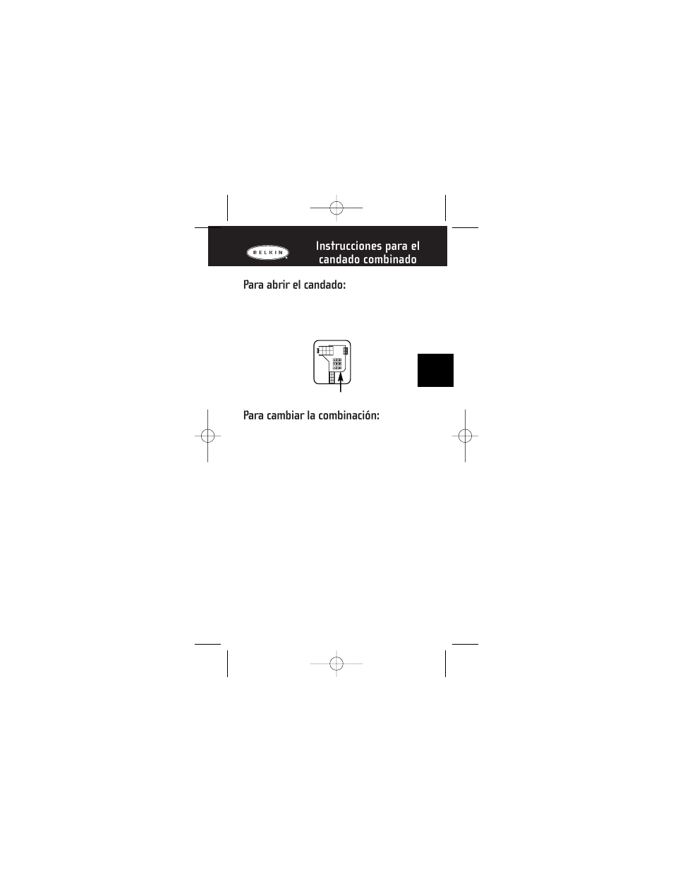 Para abrir el candado, Para cambiar la combinación, Instrucciones para el candado combinado | Belkin SafeTech P74101tt User Manual | Page 8 / 9