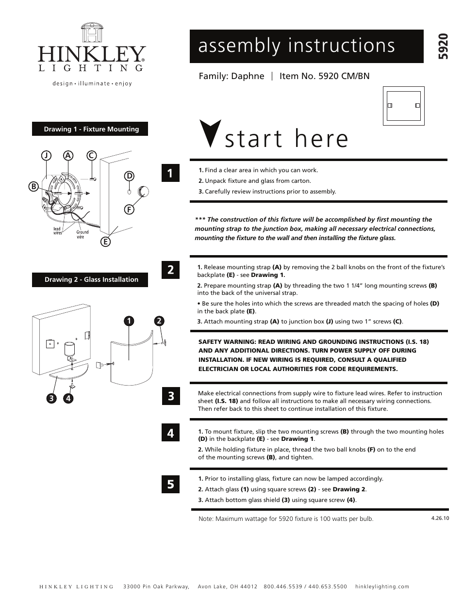 Hinkley Lighting DAPHNE 5920 User Manual | 2 pages