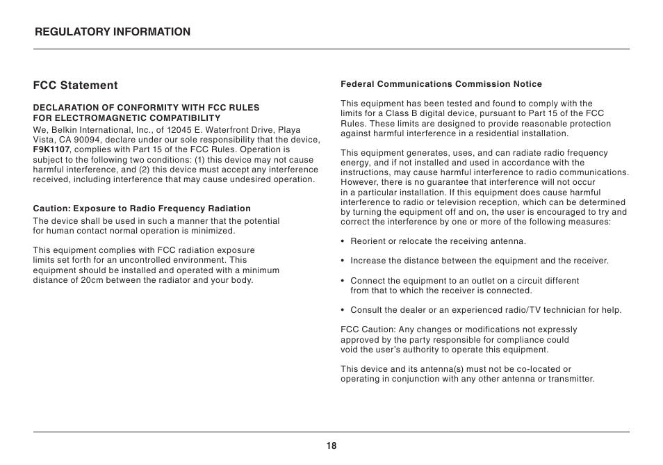 Belkin Wireless Dual-Band Travel Router F9K1107 8820-00920 Rev. A00 User Manual | Page 20 / 21