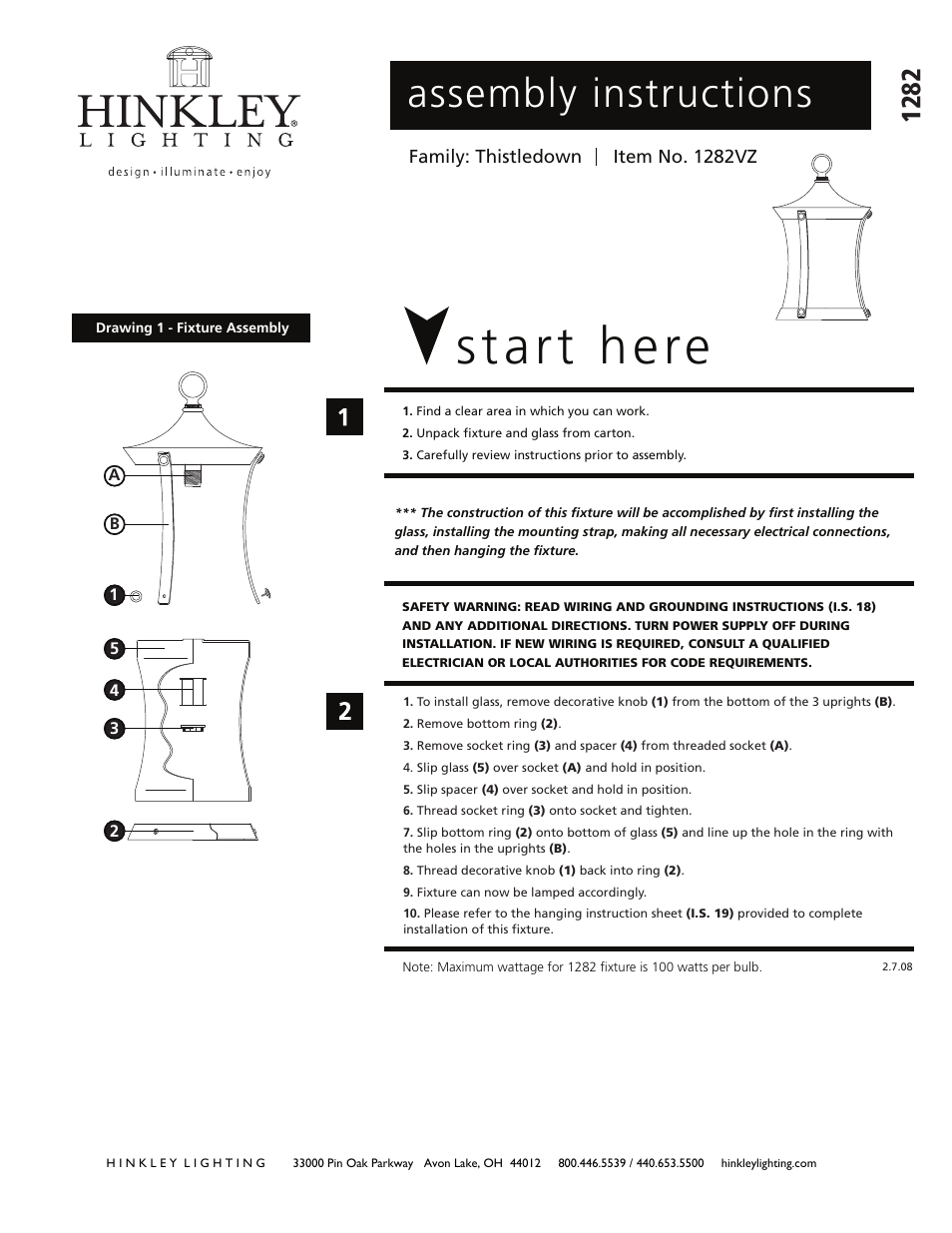 Hinkley Lighting THISTLEDOWN 1282VZ User Manual | 2 pages