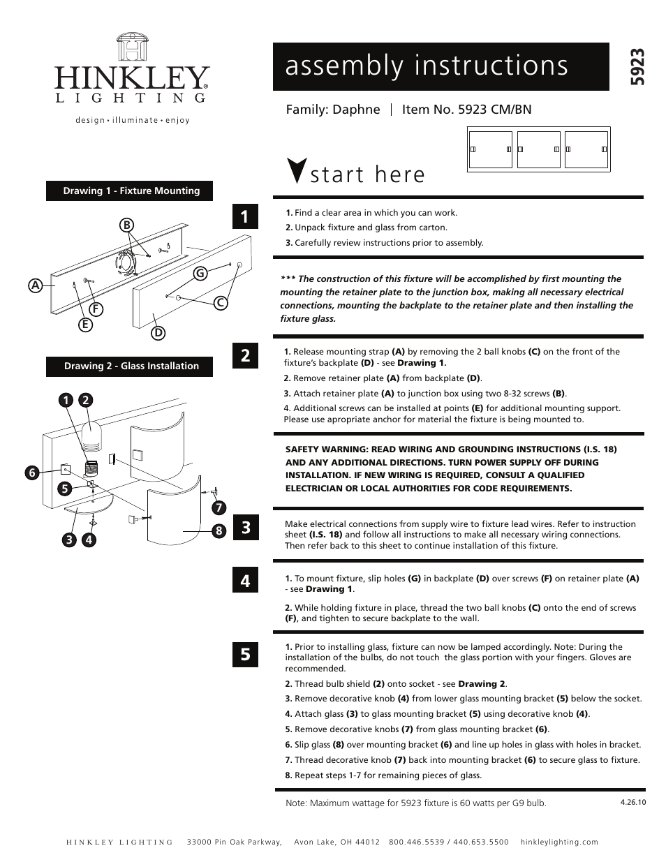 Hinkley Lighting DAPHNE 5923 User Manual | 2 pages