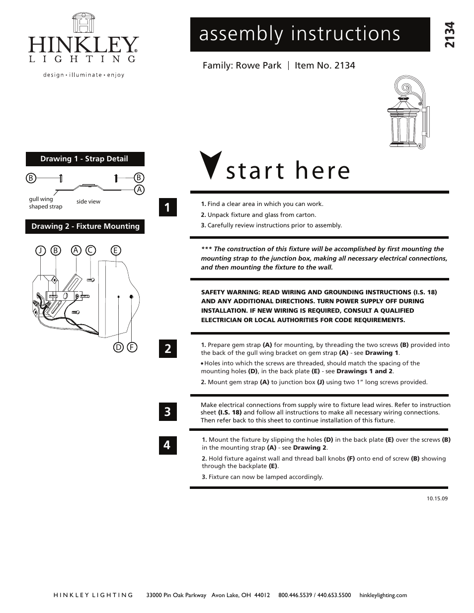 Hinkley Lighting ROWE PARK 2134 User Manual | 3 pages