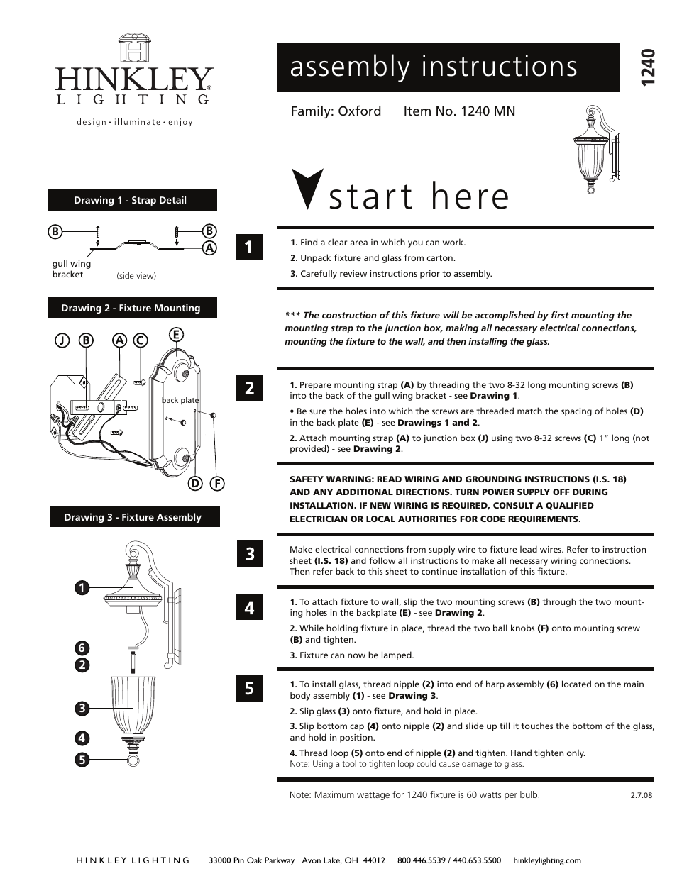 Hinkley Lighting OXFORD 1240MN User Manual | 3 pages