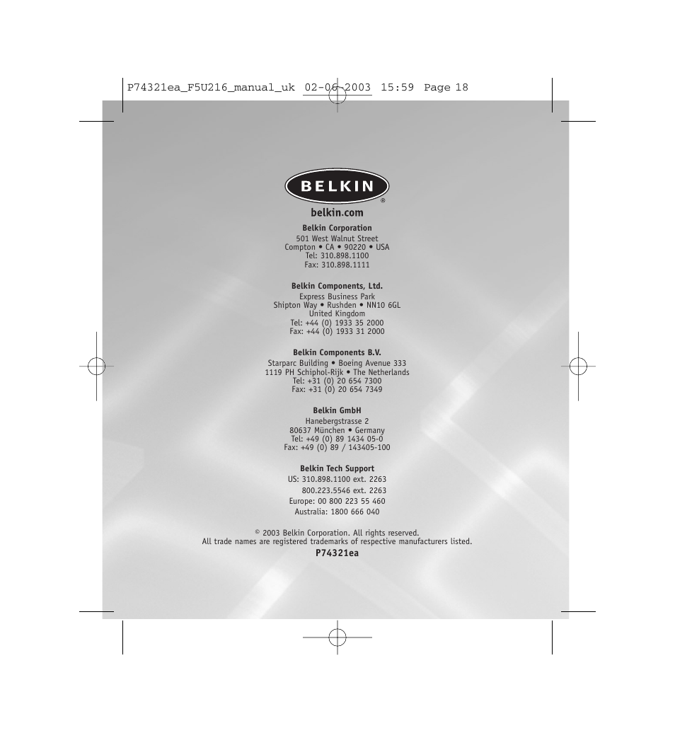 Belkin DockStation F5U216 User Manual | Page 22 / 22