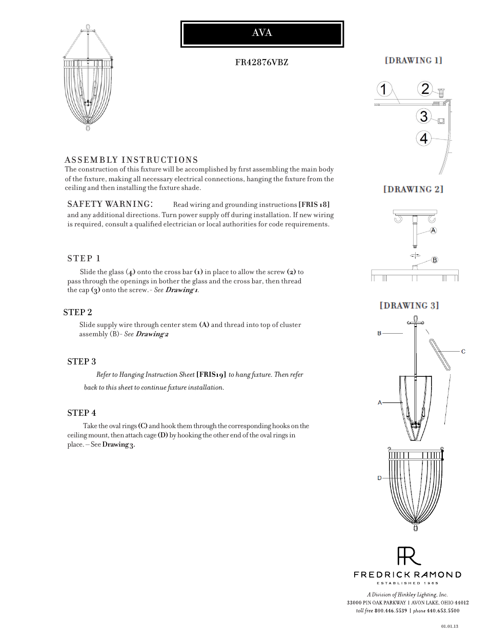 Hinkley Lighting AVA FR42876VBZ User Manual | 3 pages