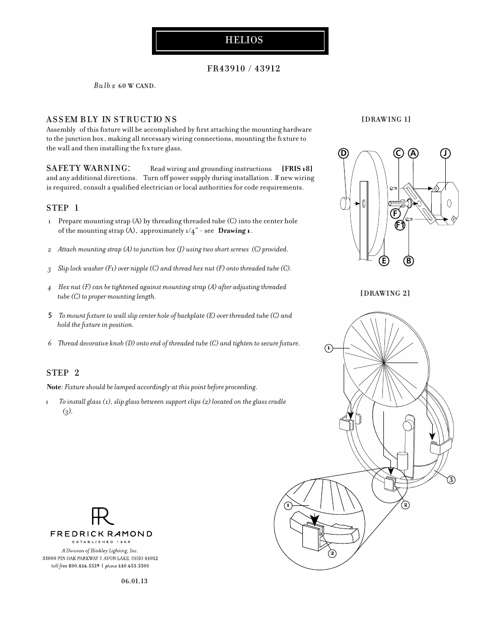 Hinkley Lighting HELIOS FR43912SLF User Manual | 2 pages