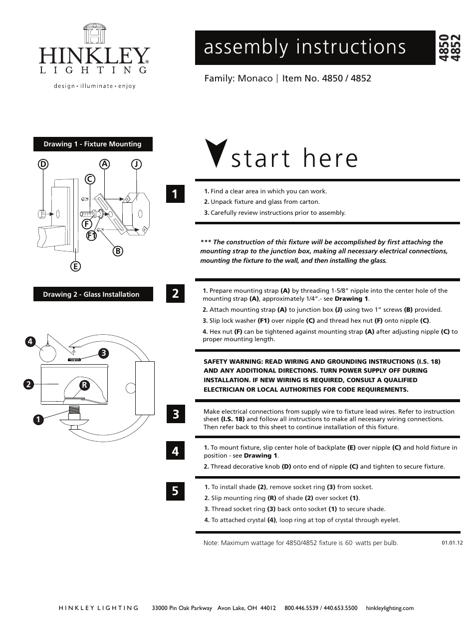 Hinkley Lighting MONACO 4852BC User Manual | 2 pages