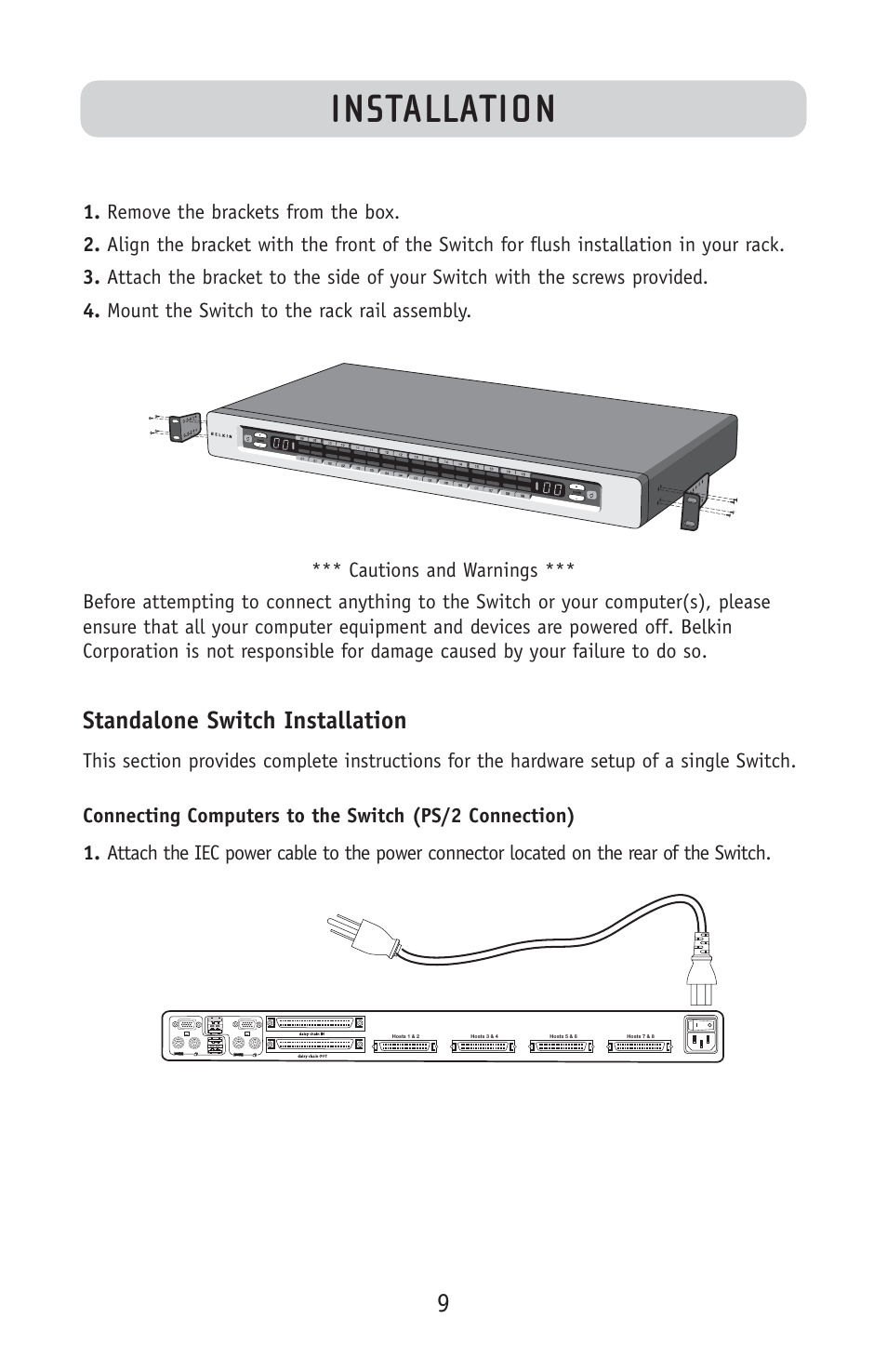 Installation, Standalone switch installation | Belkin F1DE108C User Manual | Page 11 / 49
