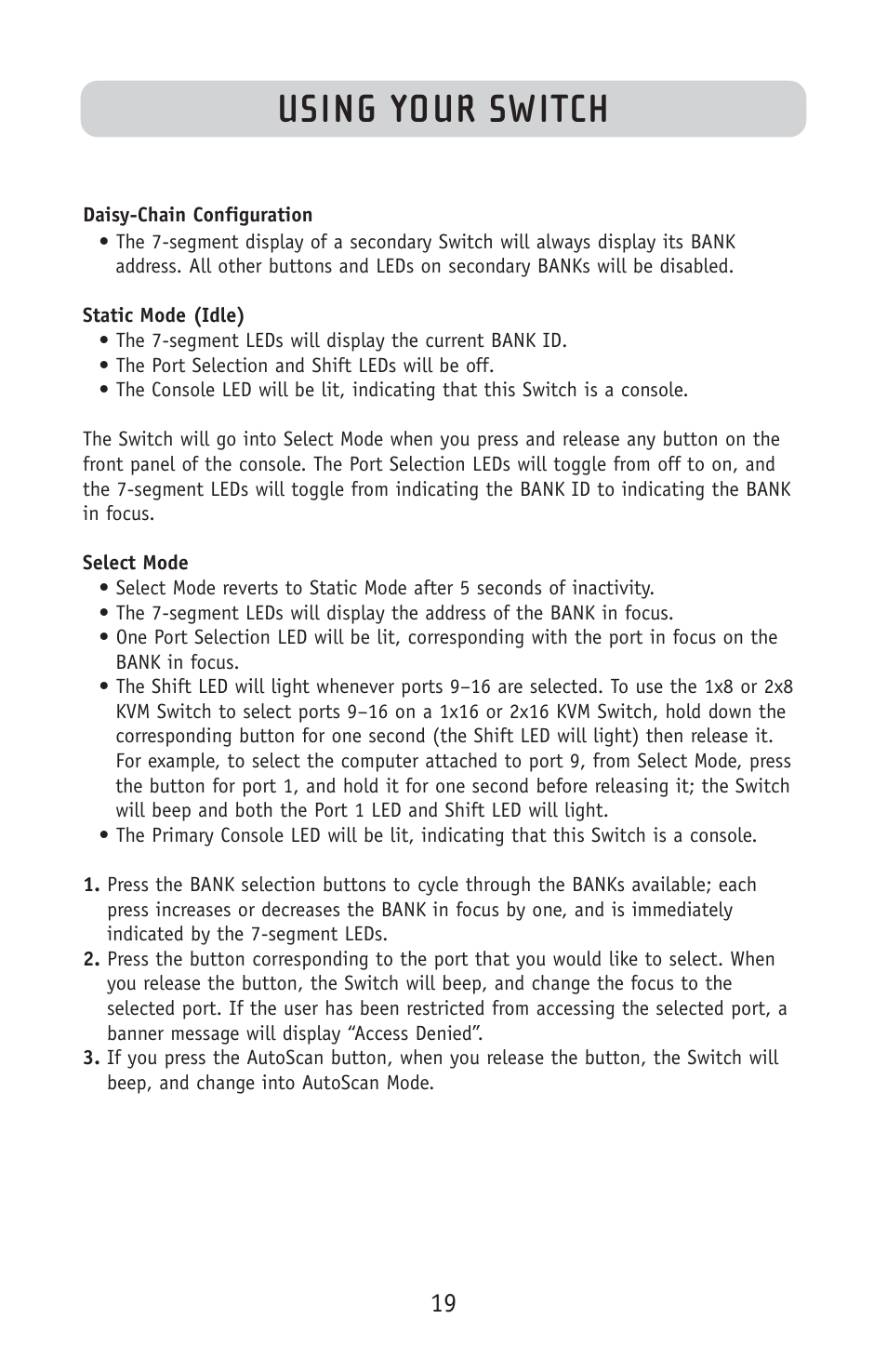 Using your switch | Belkin F1DE108C User Manual | Page 21 / 49