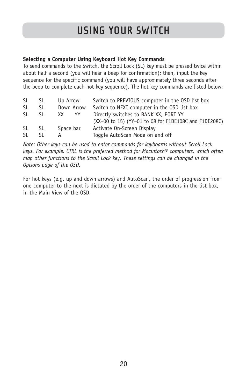Using your switch | Belkin F1DE108C User Manual | Page 22 / 49