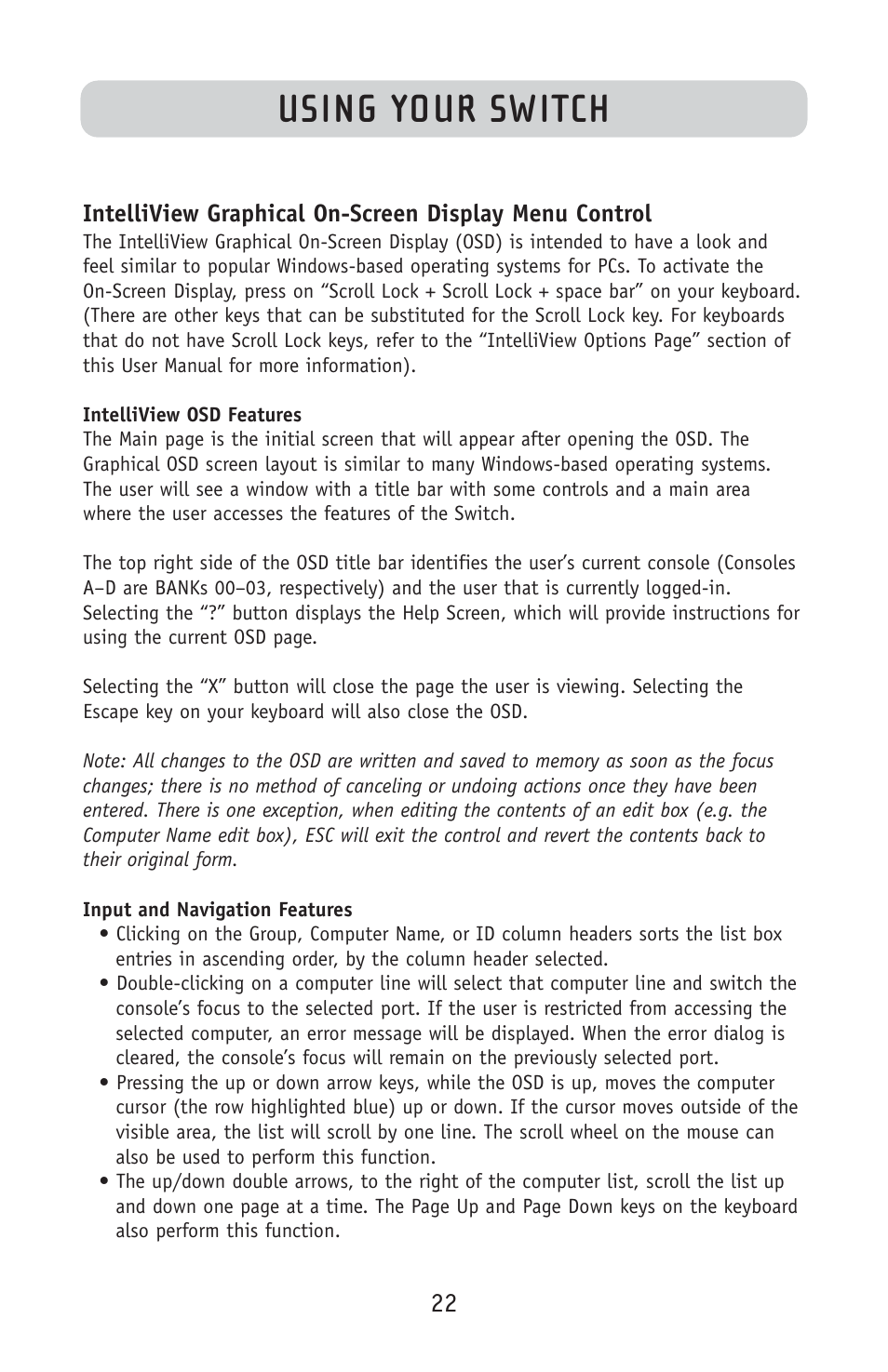 Using your switch | Belkin F1DE108C User Manual | Page 24 / 49