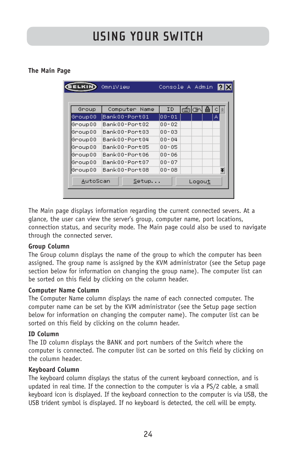 Using your switch | Belkin F1DE108C User Manual | Page 26 / 49