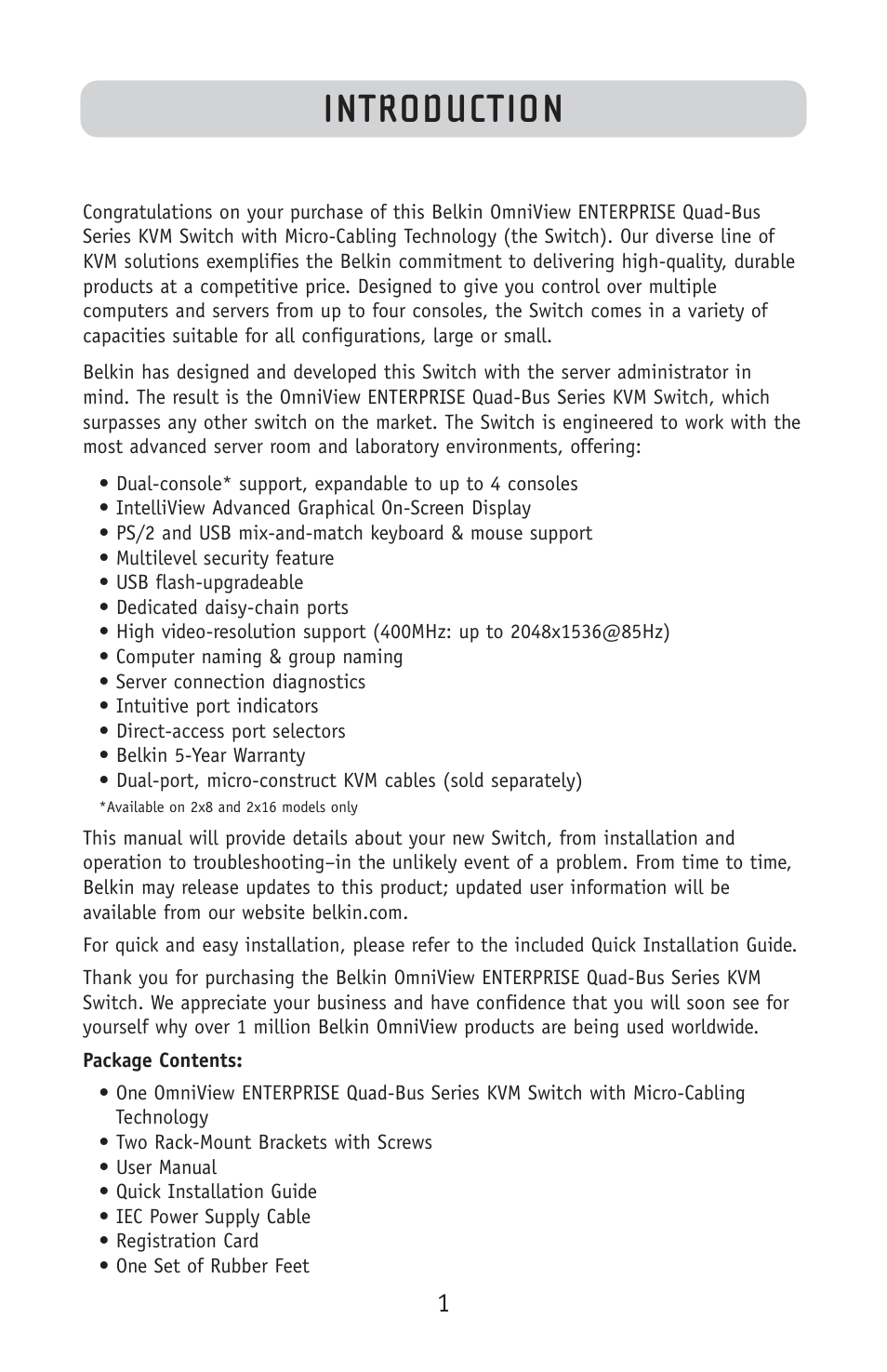 Introduction | Belkin F1DE108C User Manual | Page 3 / 49