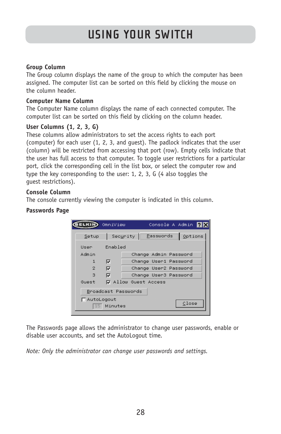 Using your switch | Belkin F1DE108C User Manual | Page 30 / 49