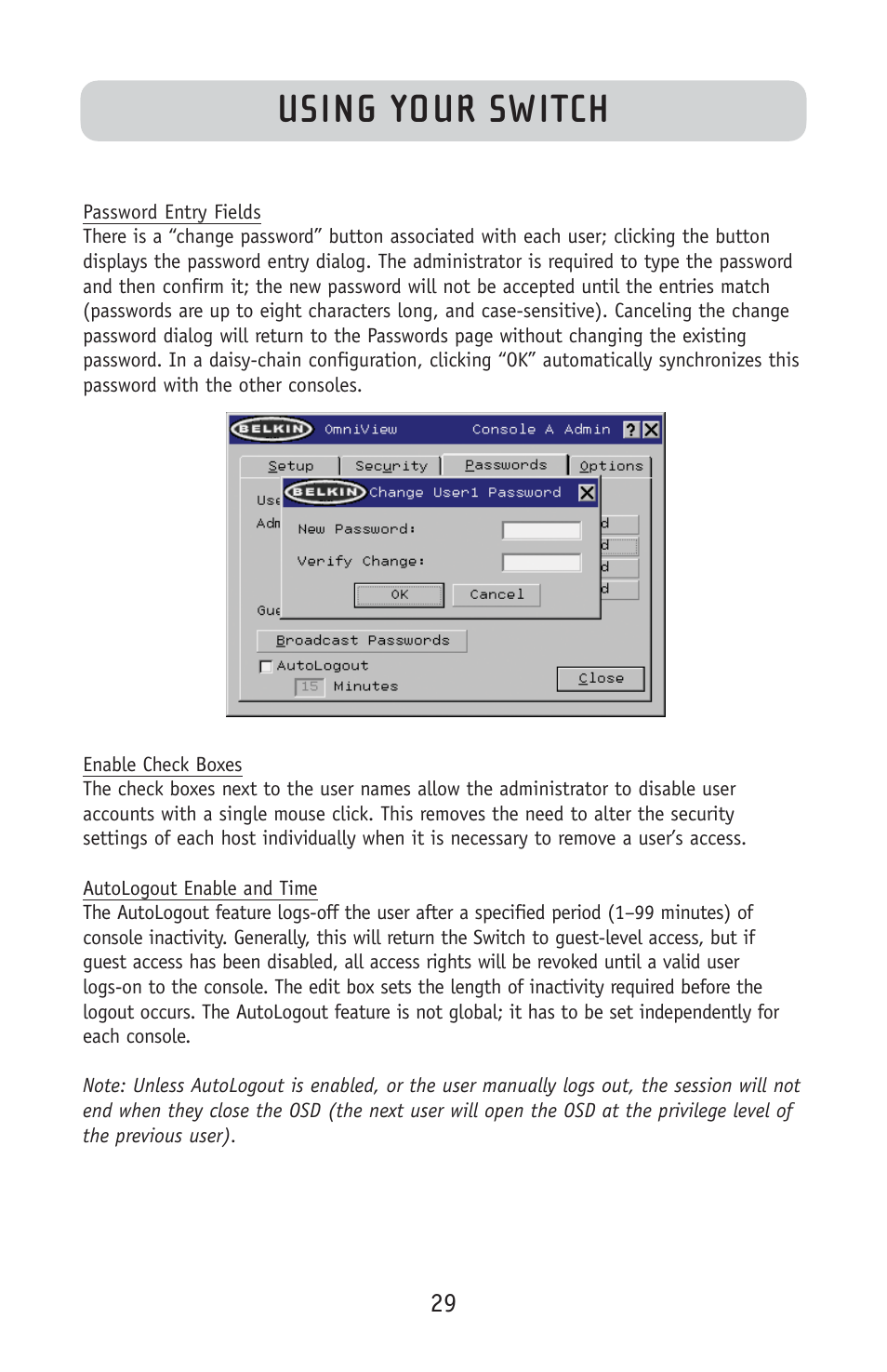 Using your switch | Belkin F1DE108C User Manual | Page 31 / 49