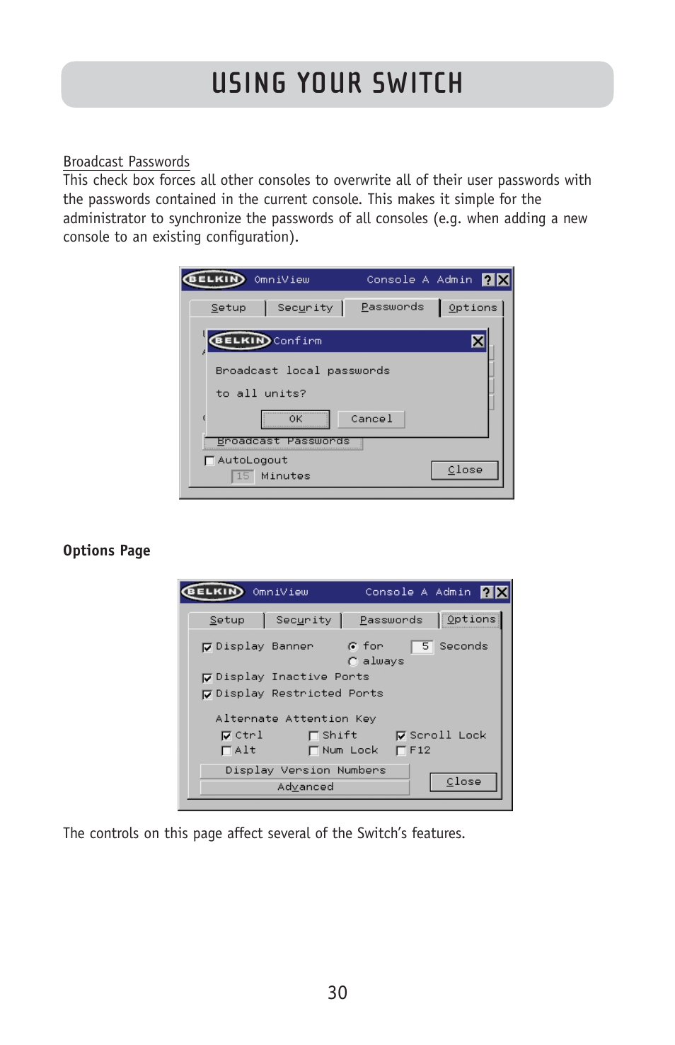 Using your switch | Belkin F1DE108C User Manual | Page 32 / 49