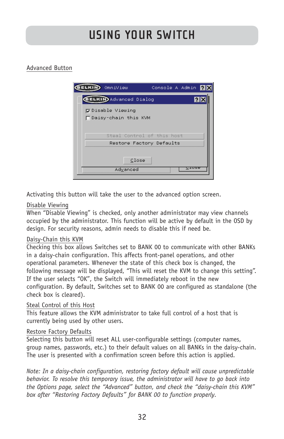 Using your switch | Belkin F1DE108C User Manual | Page 34 / 49