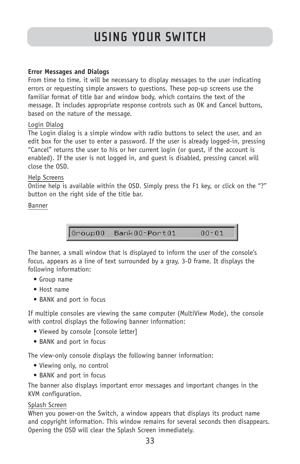 Using your switch | Belkin F1DE108C User Manual | Page 35 / 49