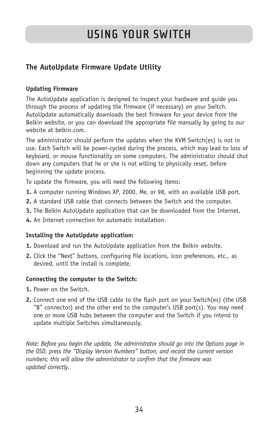 Using your switch | Belkin F1DE108C User Manual | Page 36 / 49
