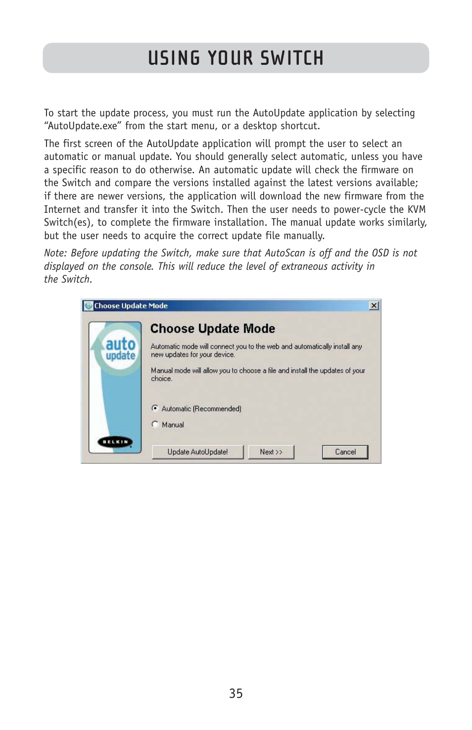 Using your switch | Belkin F1DE108C User Manual | Page 37 / 49