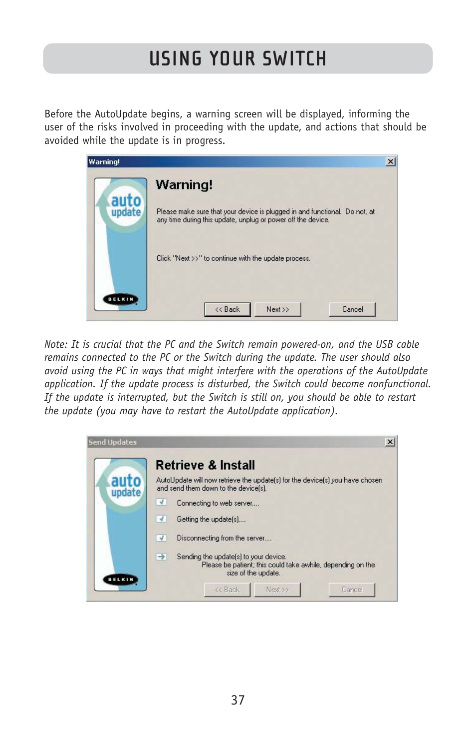 Using your switch | Belkin F1DE108C User Manual | Page 39 / 49