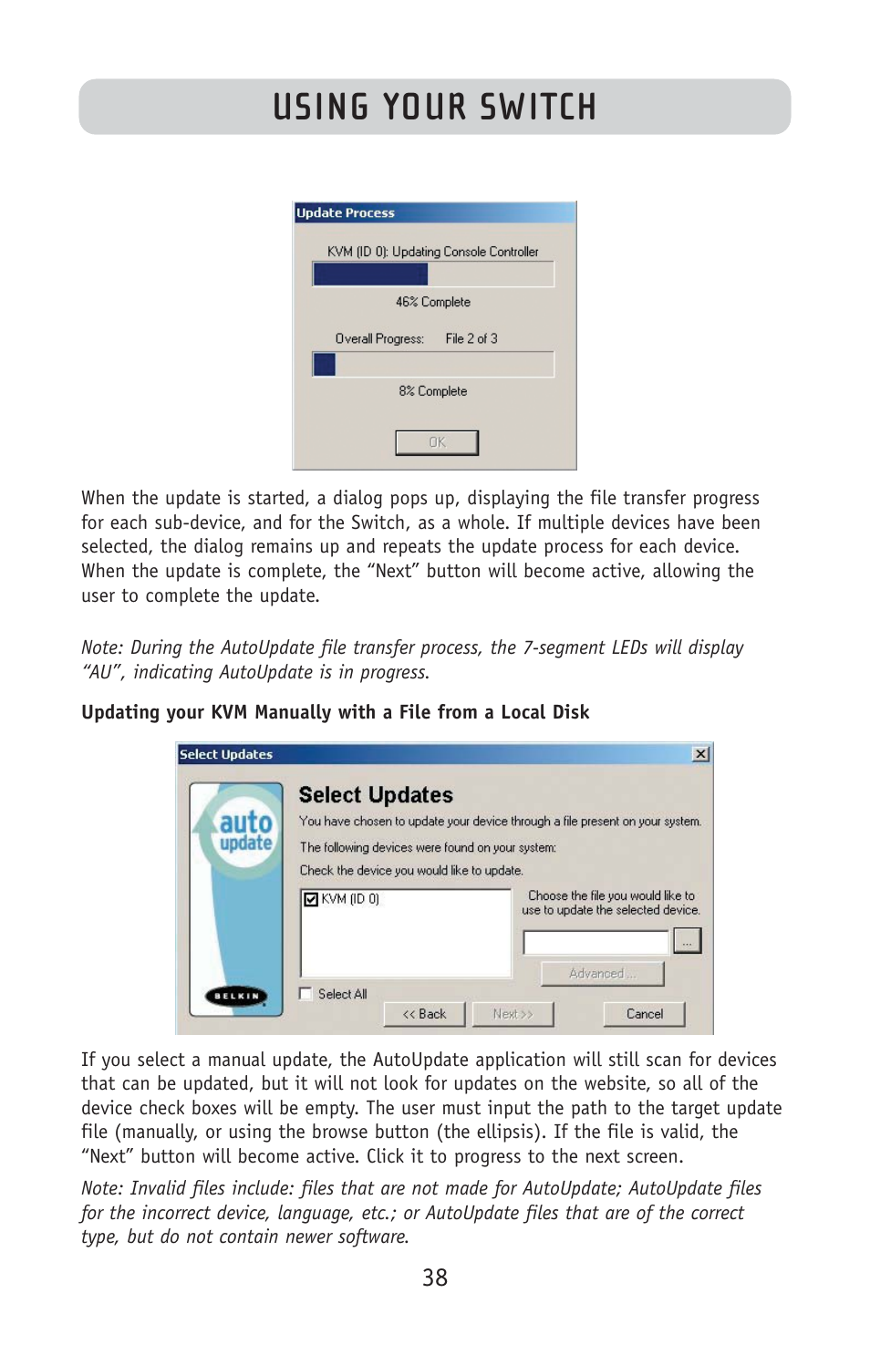 Using your switch | Belkin F1DE108C User Manual | Page 40 / 49