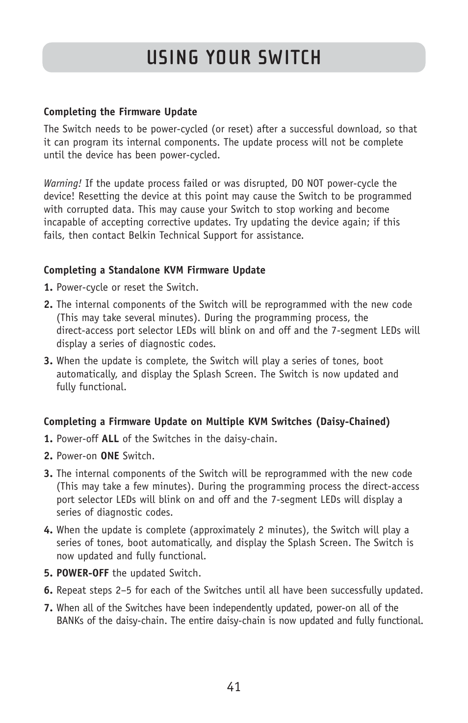 Using your switch | Belkin F1DE108C User Manual | Page 43 / 49