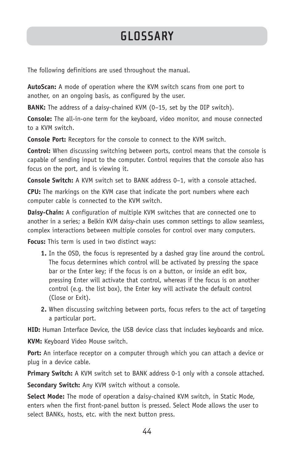 Glossary | Belkin F1DE108C User Manual | Page 46 / 49