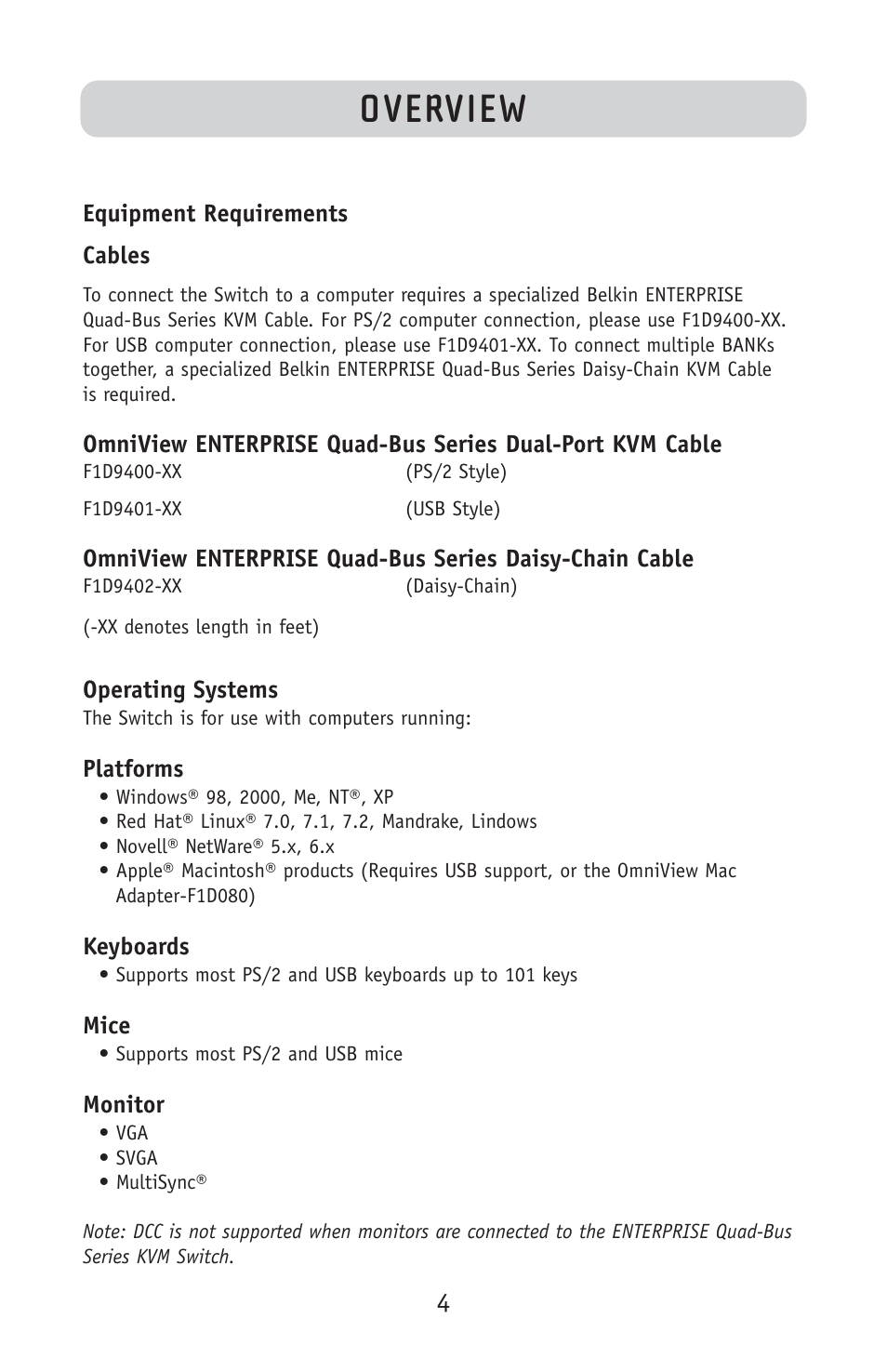 Overview | Belkin F1DE108C User Manual | Page 6 / 49