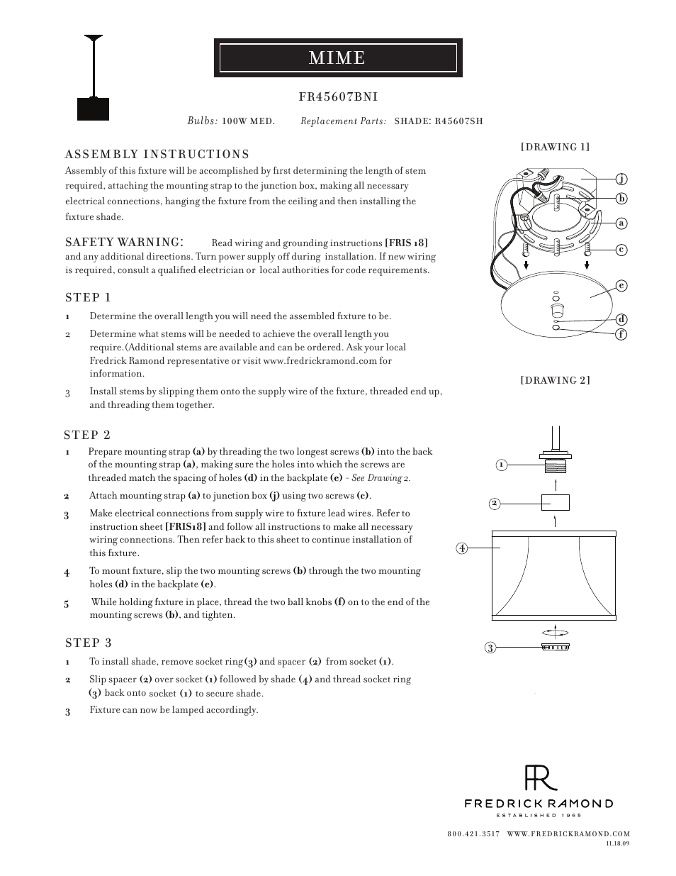 Hinkley Lighting MIME FR45607BNI User Manual | 1 page