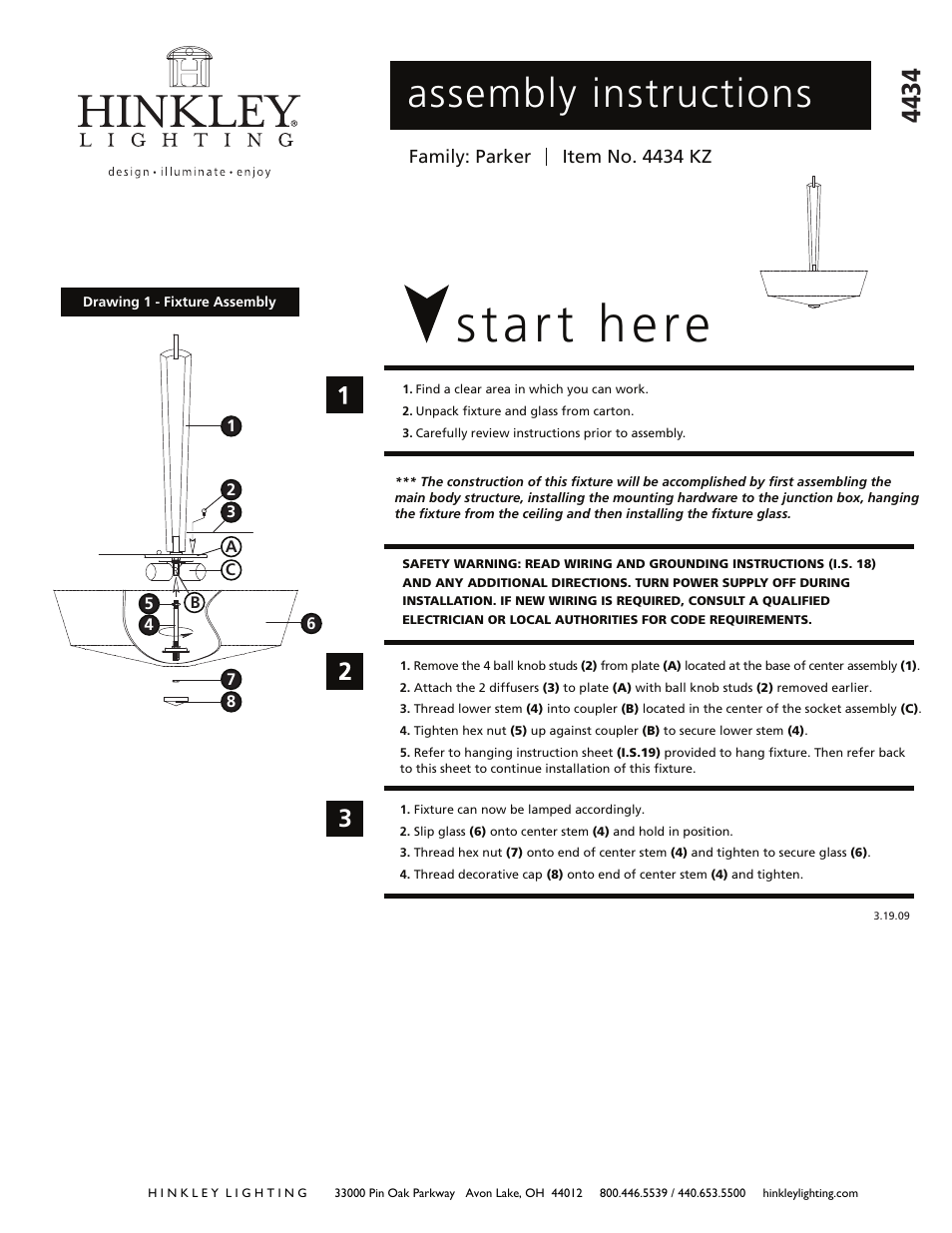 Hinkley Lighting PARKER 4434KZ User Manual | 3 pages