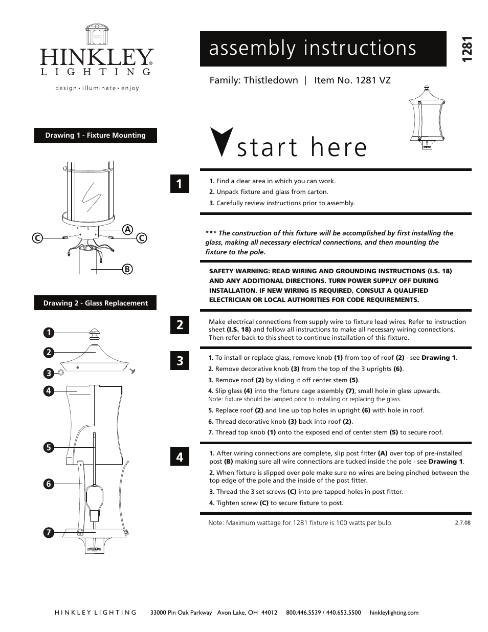 Hinkley Lighting THISTLEDOWN 1281VZ User Manual | 2 pages