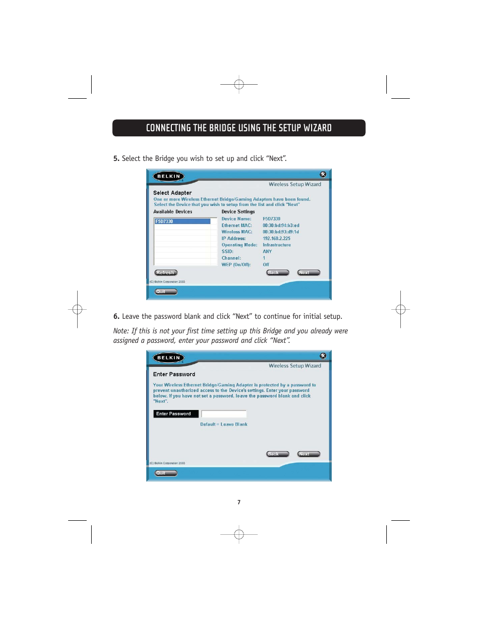 Connecting the bridge using the setup wizard | Belkin 802.11g User Manual | Page 10 / 31