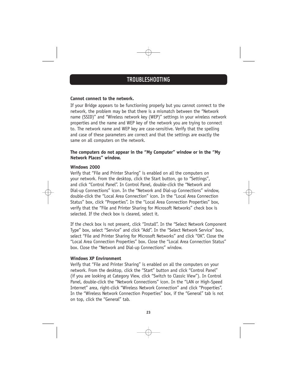 Troubleshooting | Belkin 802.11g User Manual | Page 26 / 31