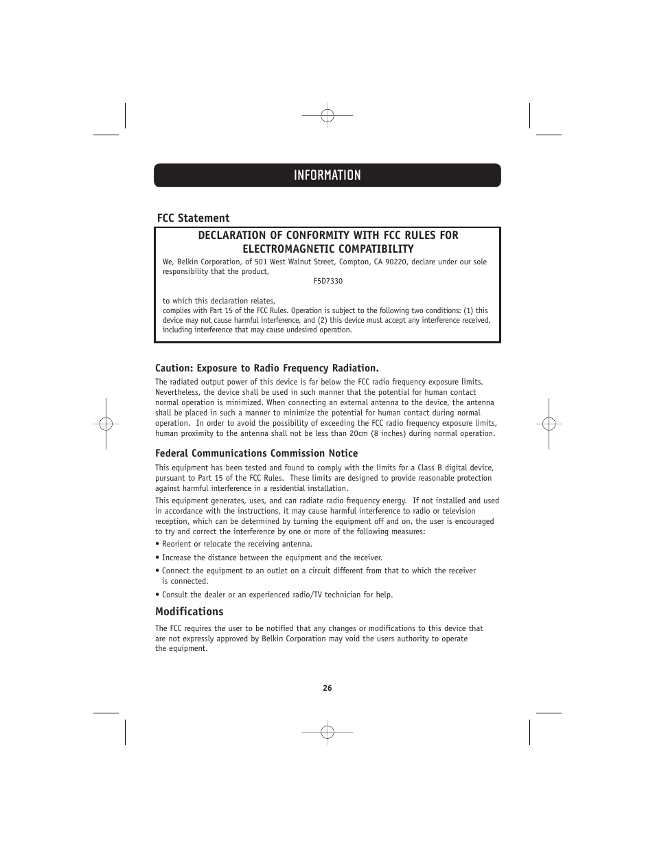 Information | Belkin 802.11g User Manual | Page 29 / 31