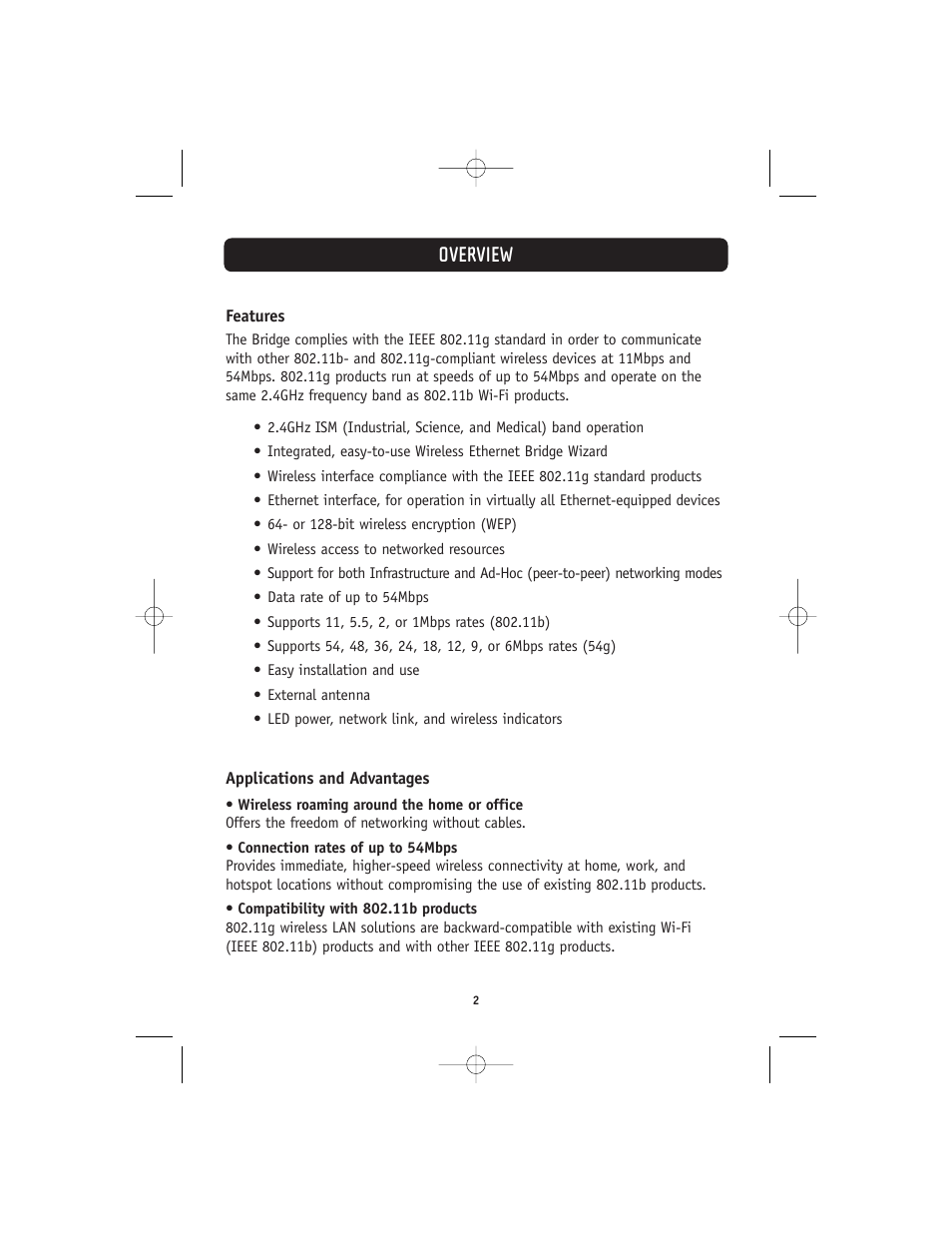 Overview | Belkin 802.11g User Manual | Page 5 / 31