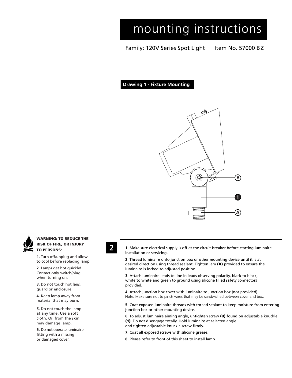 Is57000back.ai, Mounting instructions | Hinkley Lighting 75W FLOOD LIGHT 57000 User Manual | Page 2 / 2