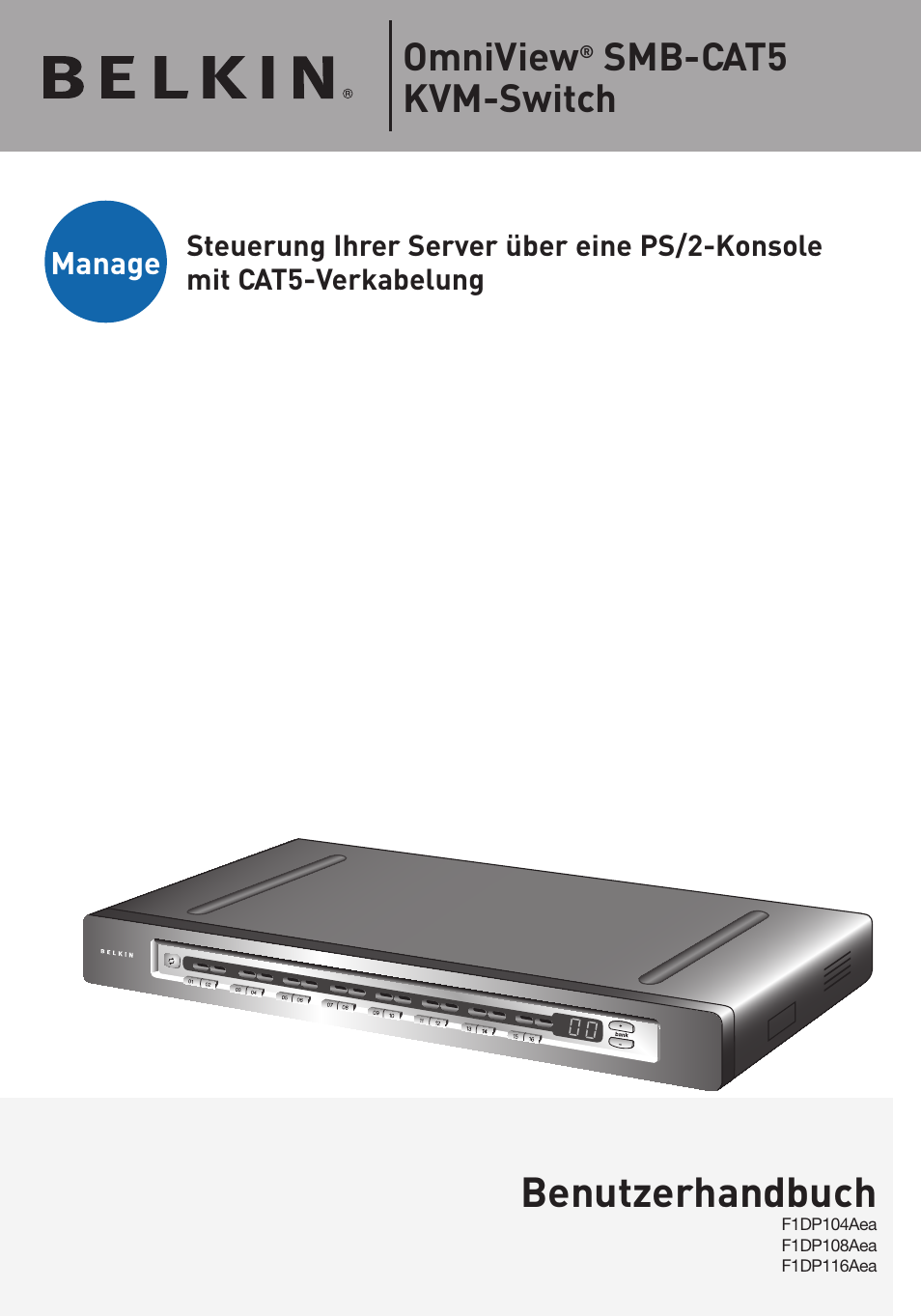 Steuerung ihrer server über eine ps/2, Konsole mit cat5-verkabelung, Benutzerhandbuch | Omniview, Smb-cat5 kvm-switch omniview, Smb-cat5 kvm-switch | Belkin F1DP108AEA User Manual | Page 103 / 306