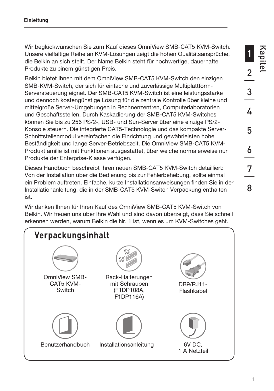 Verpackungsinhalt, Kapit el | Belkin F1DP108AEA User Manual | Page 106 / 306