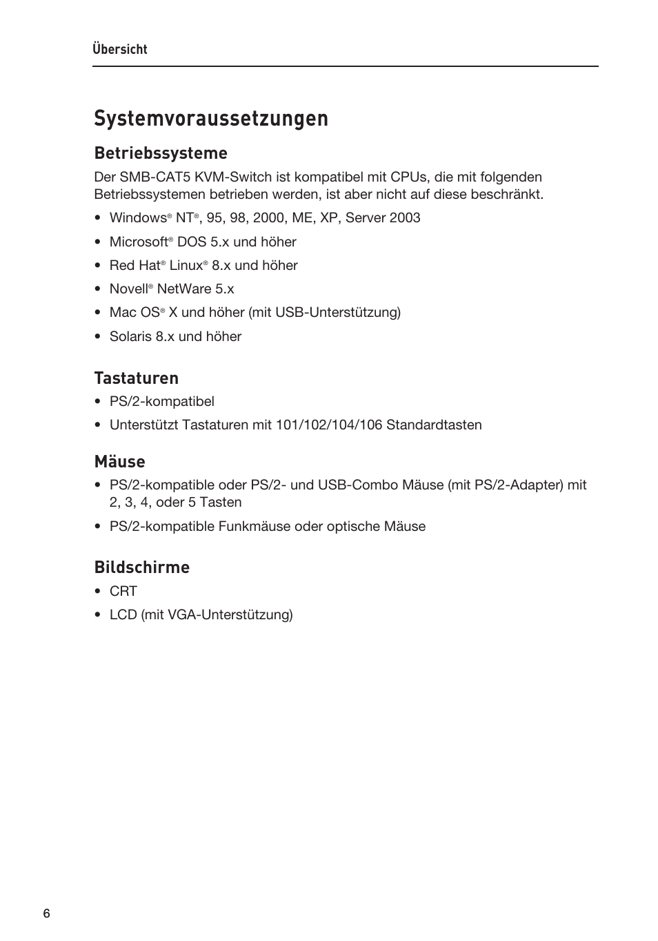 Systemvoraussetzungen, Betriebssysteme, Tastaturen | Mäuse, Bildschirme | Belkin F1DP108AEA User Manual | Page 111 / 306