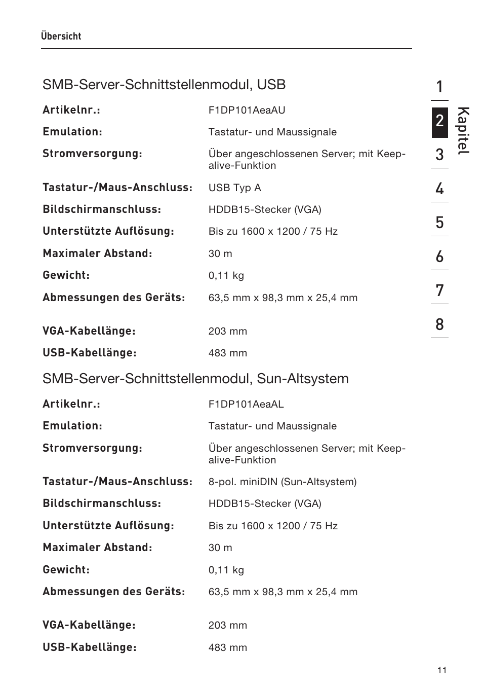 Kapit el, Smb-server-schnittstellenmodul, usb, Smb-server-schnittstellenmodul, sun-altsystem | Belkin F1DP108AEA User Manual | Page 116 / 306