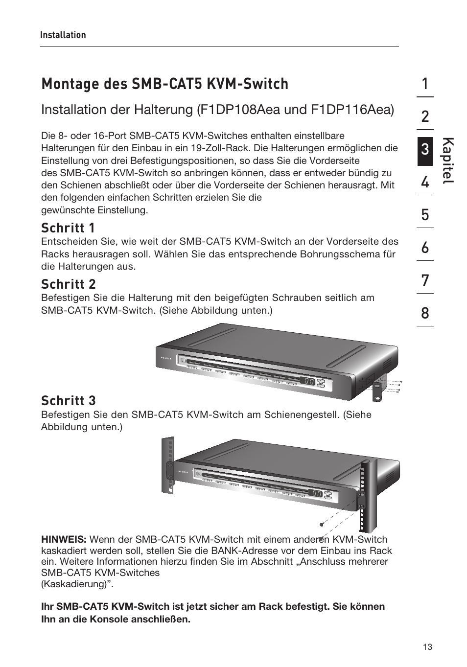 Montage des smb-cat5 kvm-switch, Kapit el | Belkin F1DP108AEA User Manual | Page 118 / 306