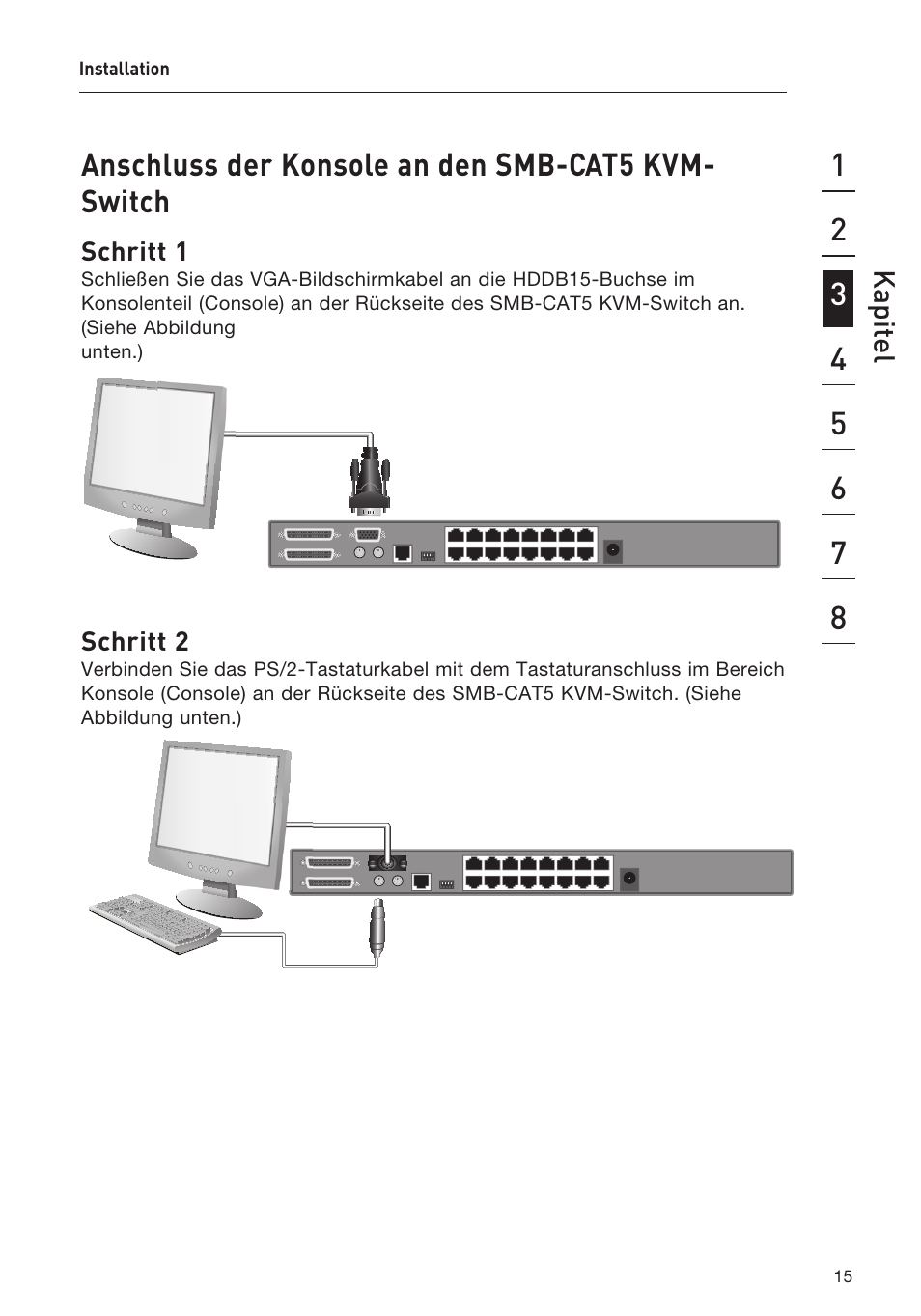 Anschluss der konsole an den smb-cat5 kvm- switch | Belkin F1DP108AEA User Manual | Page 120 / 306