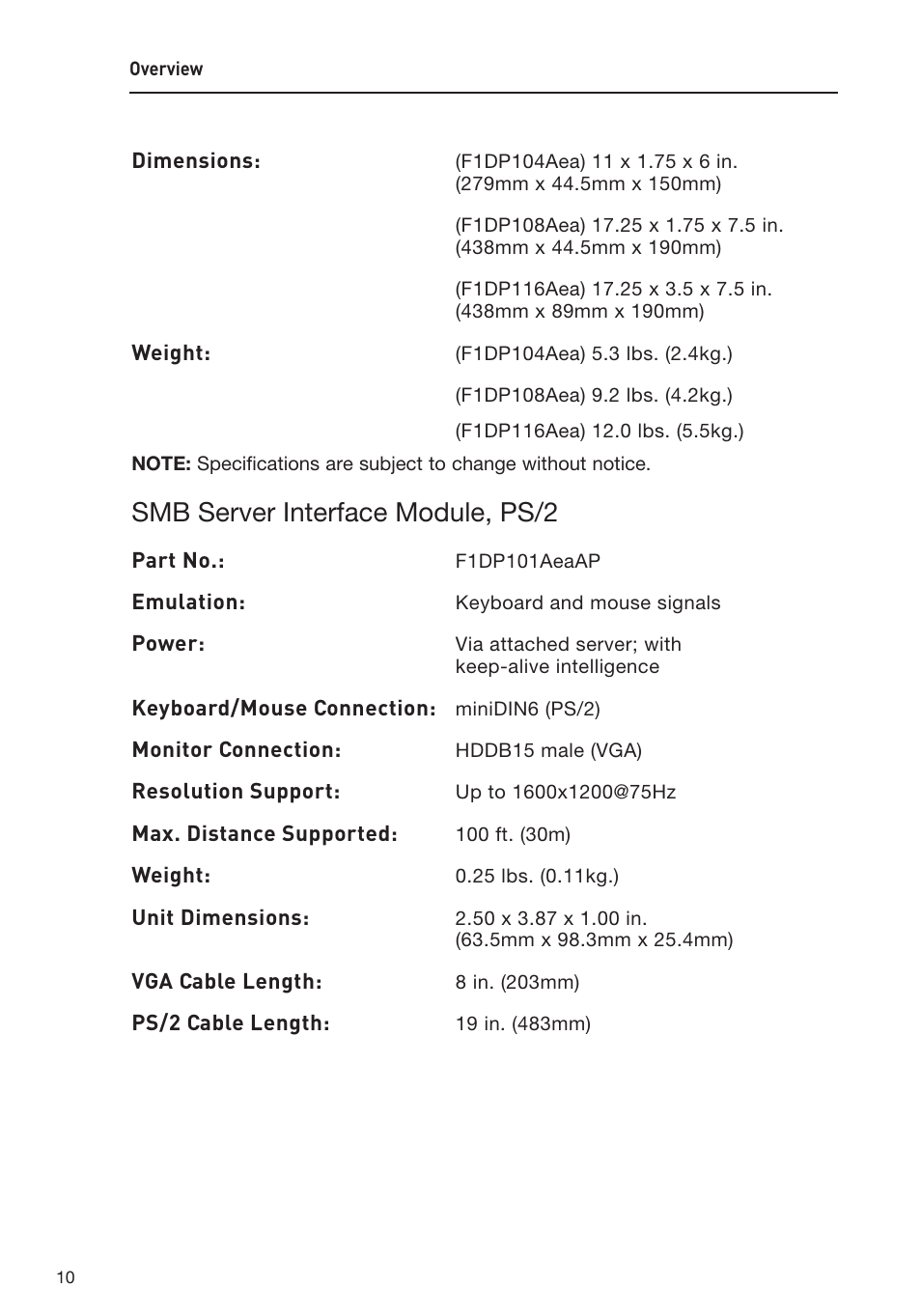 Smb server interface module, ps/2 | Belkin F1DP108AEA User Manual | Page 13 / 306