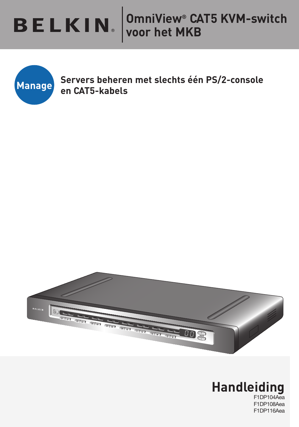 Servers beheren met slechts één ps/2, Console en cat5-kabels, Handleiding | Omniview, Cat5 kvm-switch voor het mkb | Belkin F1DP108AEA User Manual | Page 155 / 306