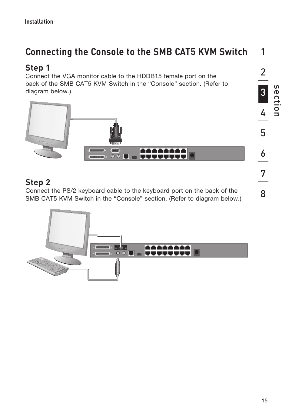 Connecting the console to the smb cat5 kvm switch | Belkin F1DP108AEA User Manual | Page 18 / 306