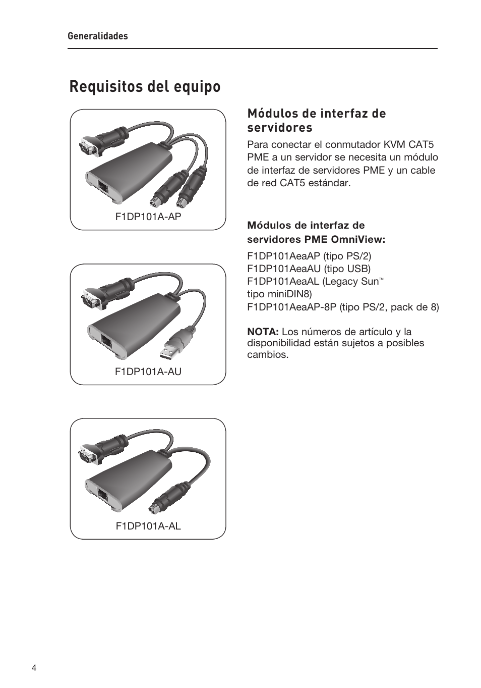 Requisitos del equipo, Módulos de interfaz de servidores | Belkin F1DP108AEA User Manual | Page 211 / 306