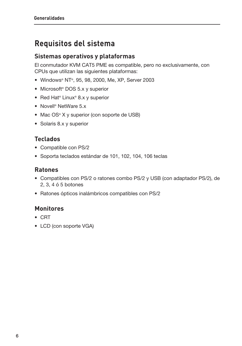 Requisitos del sistema, Sistemas operativos y plataformas, Teclados | Ratones, Monitores | Belkin F1DP108AEA User Manual | Page 213 / 306