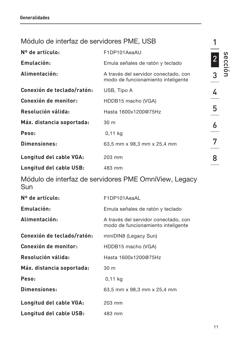 Sec ción, Módulo de interfaz de servidores pme, usb | Belkin F1DP108AEA User Manual | Page 218 / 306